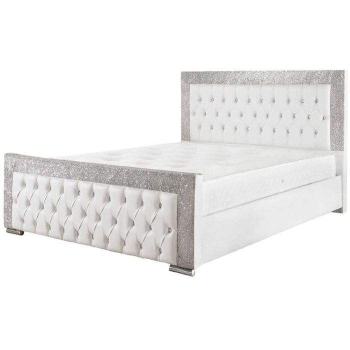 Laria Glitter PU Leather Bed - White in 5 Sizes