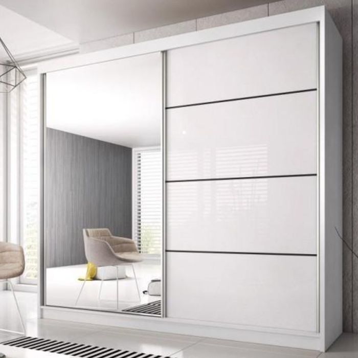 Malta-35 Sliding Mirror Door Wardrobe 183cm - White Matt