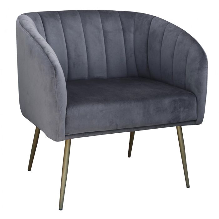 The Riddler 1 Seater Velvet Sofa with Gold Metal Legs - Grey