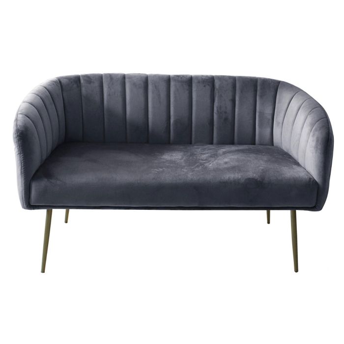 The Riddler 2 Seater Velvet Sofa with Gold Metal Legs - Grey