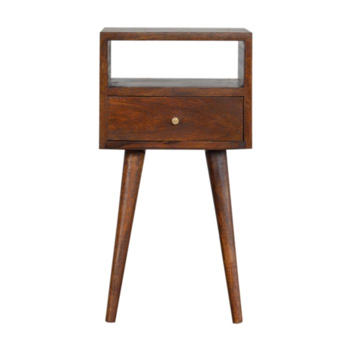 MINTO Small Bedside Table Chestnut Wood Storage Unit - Medium Wood