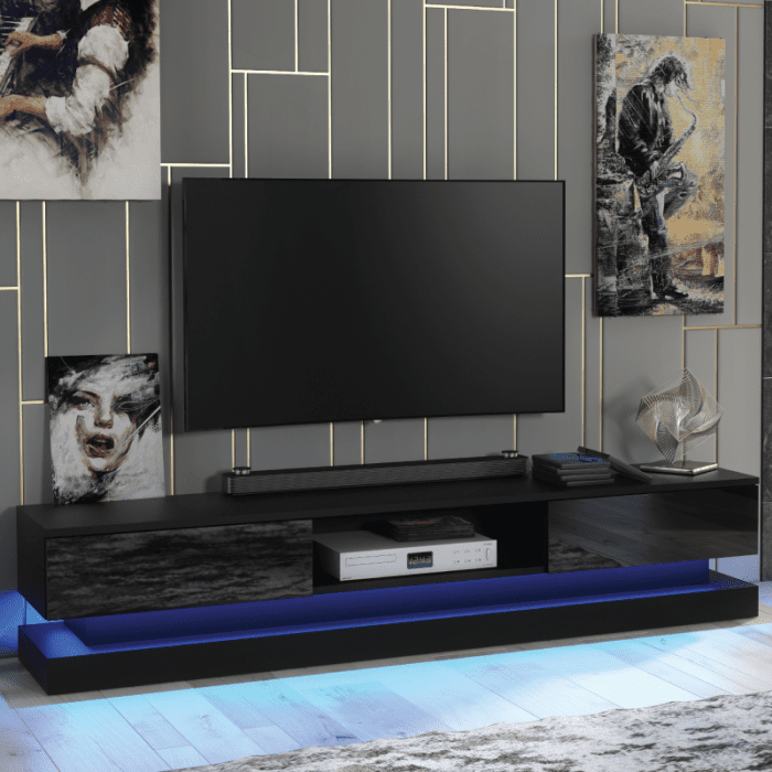 Stylish TV Unit Cabinet Stand with Ample Storage and Free LED Lighting 180cm - Black