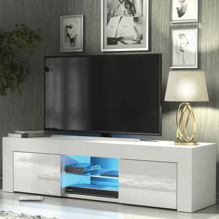 Modern TV Unit Cabinet Sideboard with Free LED Lighting 130cm - White