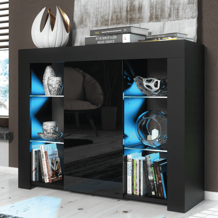 Modern Sideboard Display Cabinet and TV Stand with Storage and Free LED Lighting 97.5cm - Black