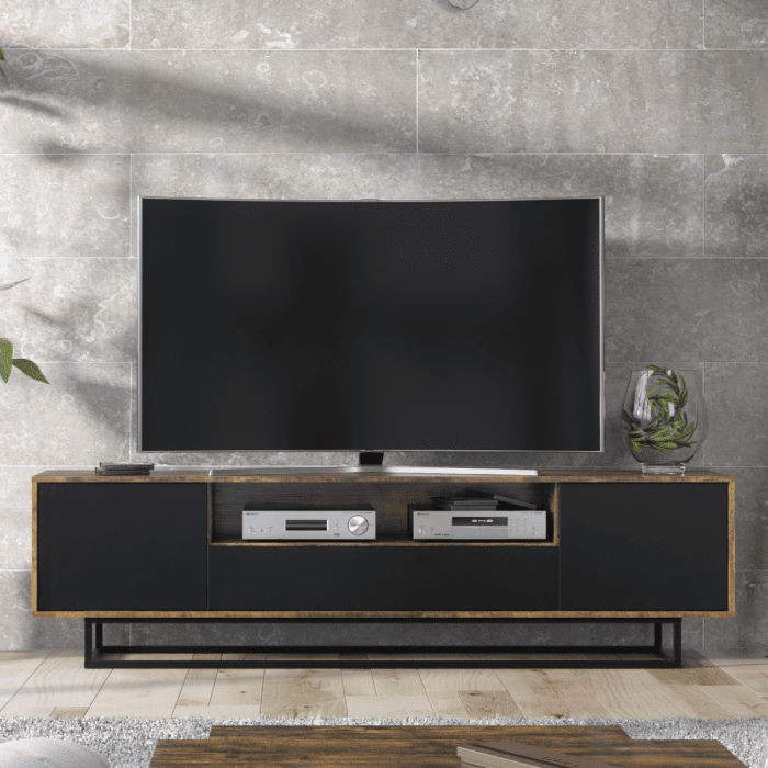 Retro Industrial TV Unit Sideboard Cabinet with Vintage Oak Finish 200cm - Industrial Oak