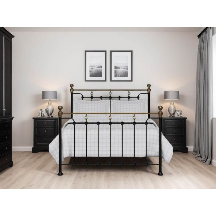 Kingsize Bed - EDINDALE 5ft Metal Bedframe - Black Gold