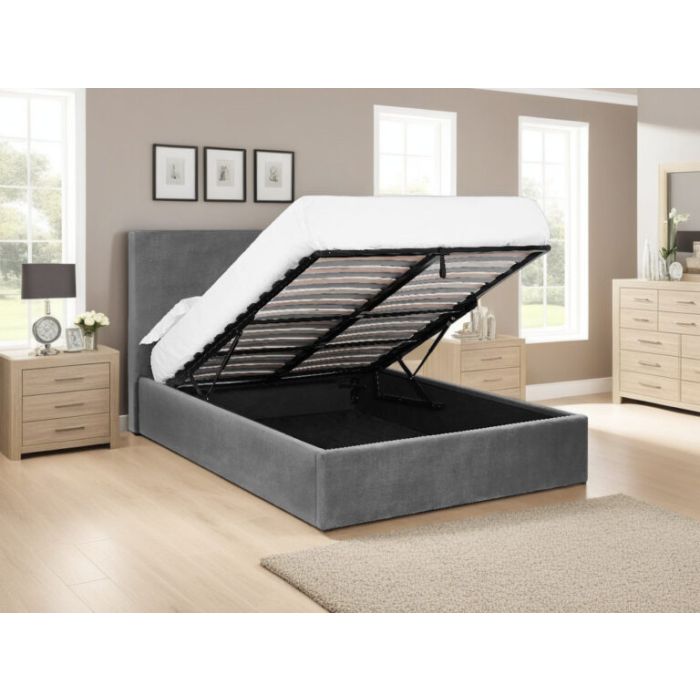 Double Bed - LISMERA 4ft6 Ottoman Bedframe - Smoked Grey