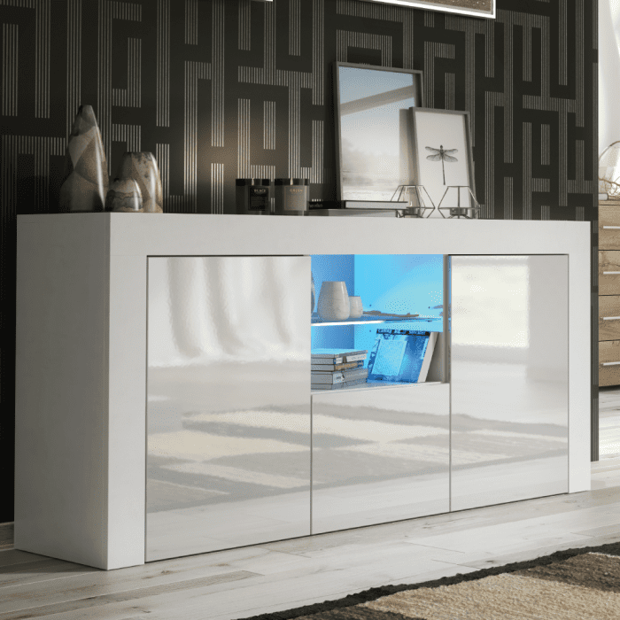 Modern TV Unit Cabinet Stylish Sideboard with Free LED Lighting 145cm - White