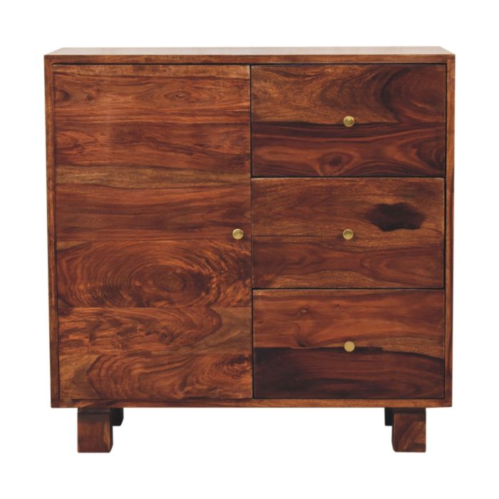 Sideboard - TULA 1 Door 3 Drawer Sideboard Caramel 80cm