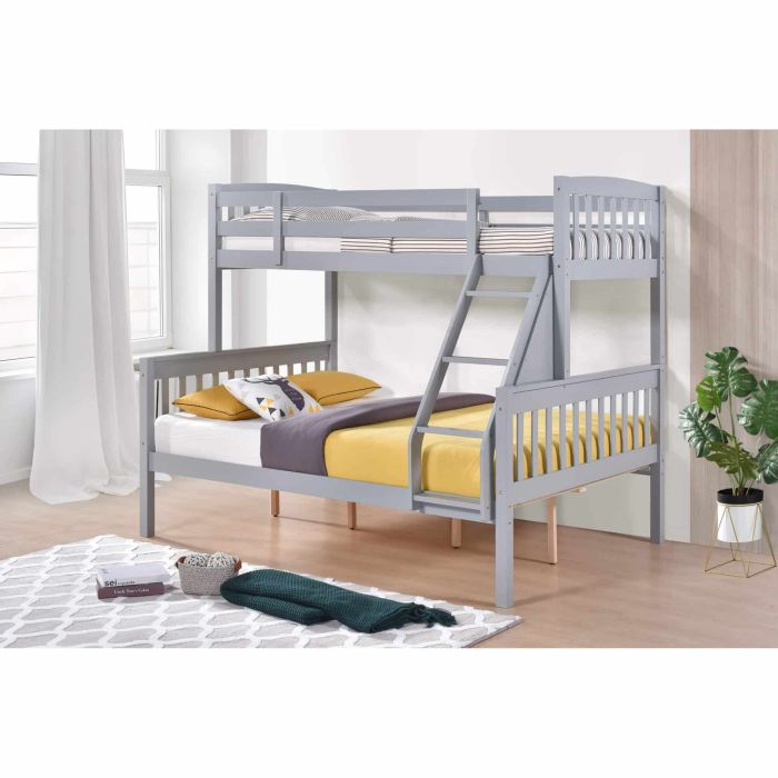 Bunk Bed - LAUREL Wooden 3ft over 4ft6 Triple Bedframe - Grey