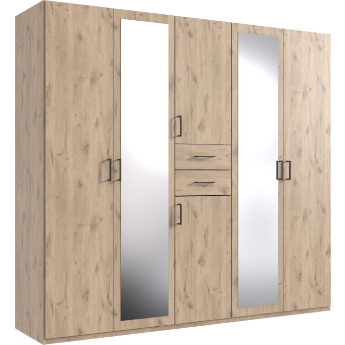 Wardrobe - DOCKER 5 Door Mirrored Wardrobe Oak 225cm