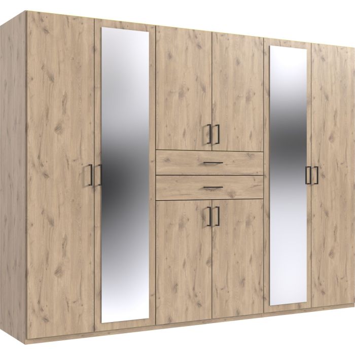 Wardrobe - DOCKER 6 Door Mirrored Wardrobe Oak 270cm