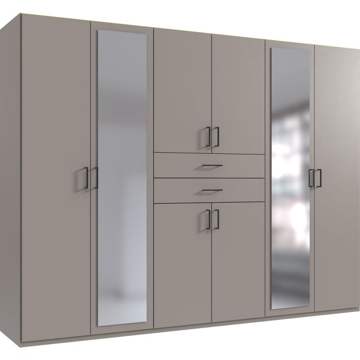 Wardrobe - DOCKER 6 Door Mirrored Wardrobe Grey 270cm