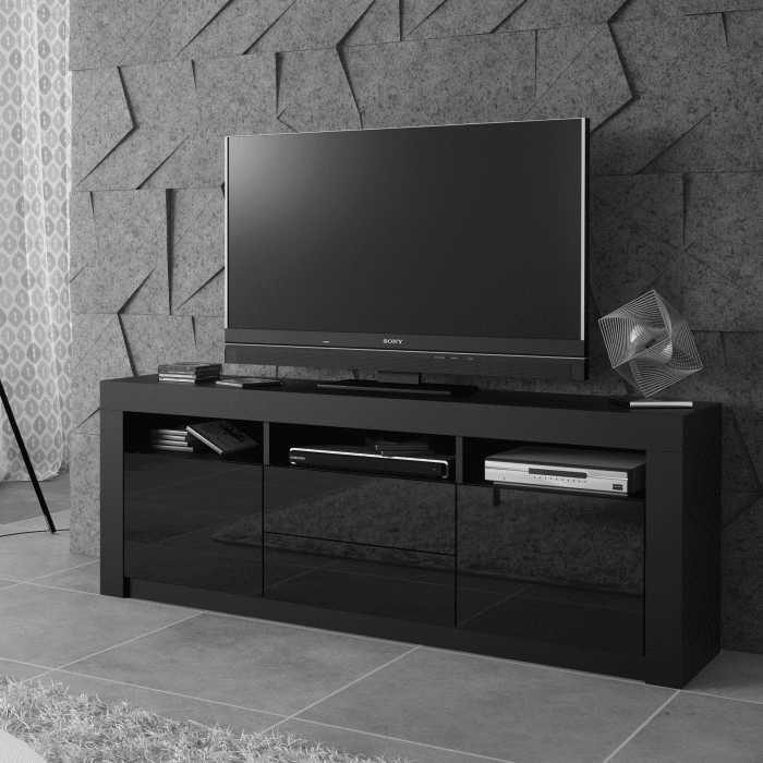 URFI Modern TV Unit Matt Body with High Gloss Fronts 160cm - Black