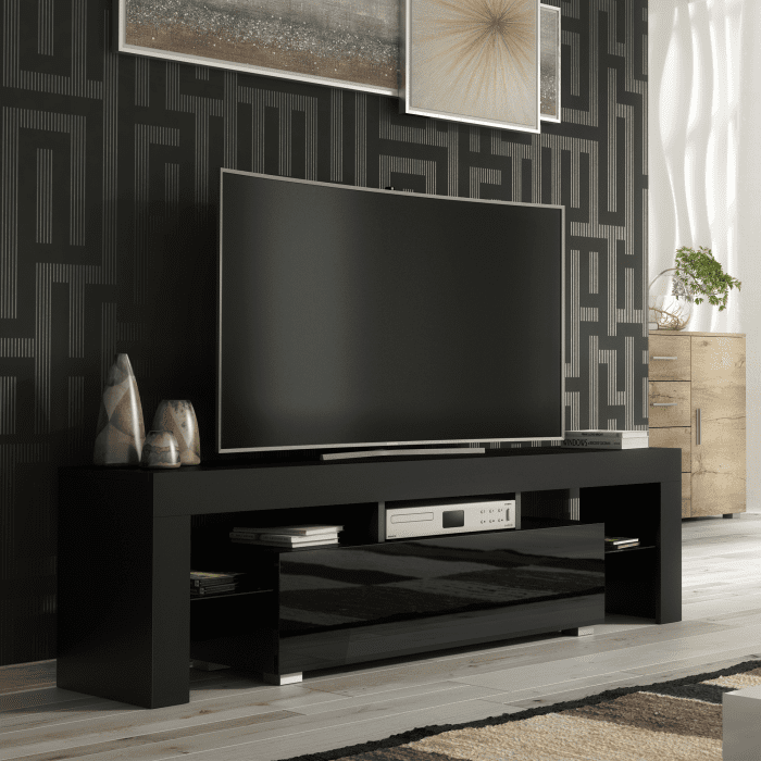 TERVIS Modern TV Unit Cabinet Stylish Sideboard with High Gloss Doors 160cm - Black