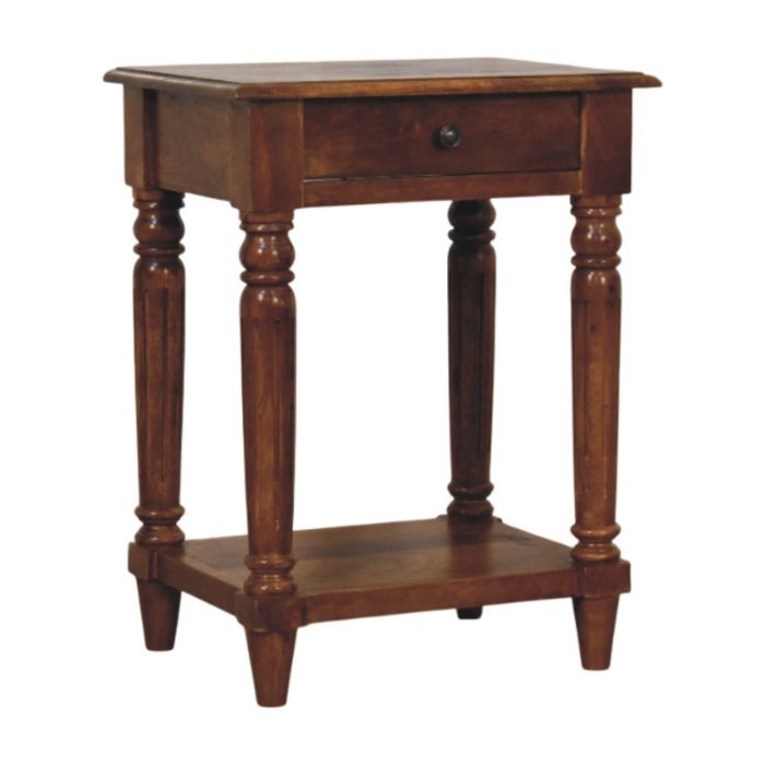 TURENNE Side Table Chestnut Wood 1 Drawer Storage - Dark Wood