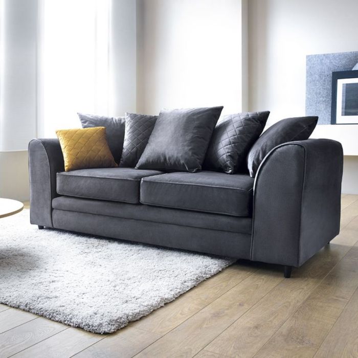 Chic Velvet 3 Seater Sofa - Dark Grey