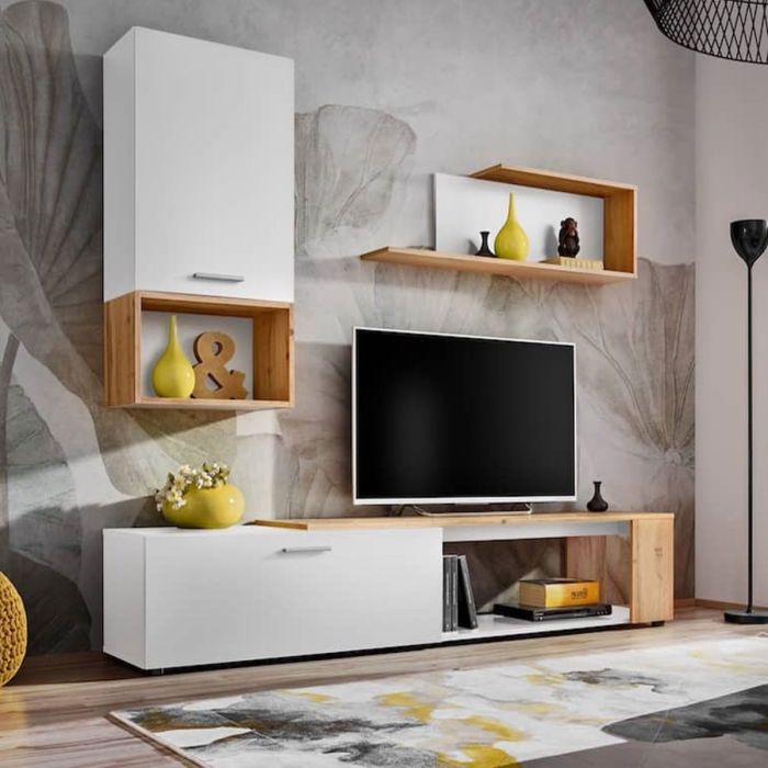 Alex Lucca II TV Entertainment Unit - White and Oak Wotan
