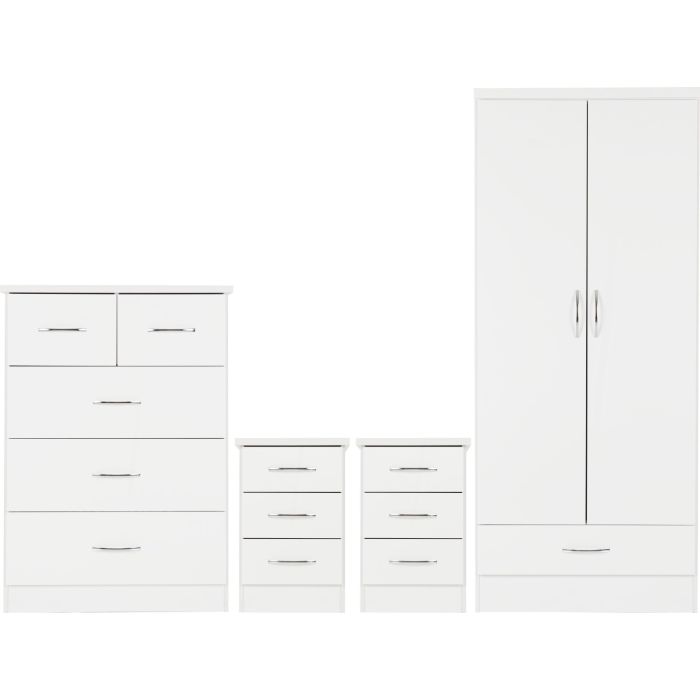 Wardrobe Set - NEWBIGGIN 2 Door Bedroom Set White Gloss 78cm