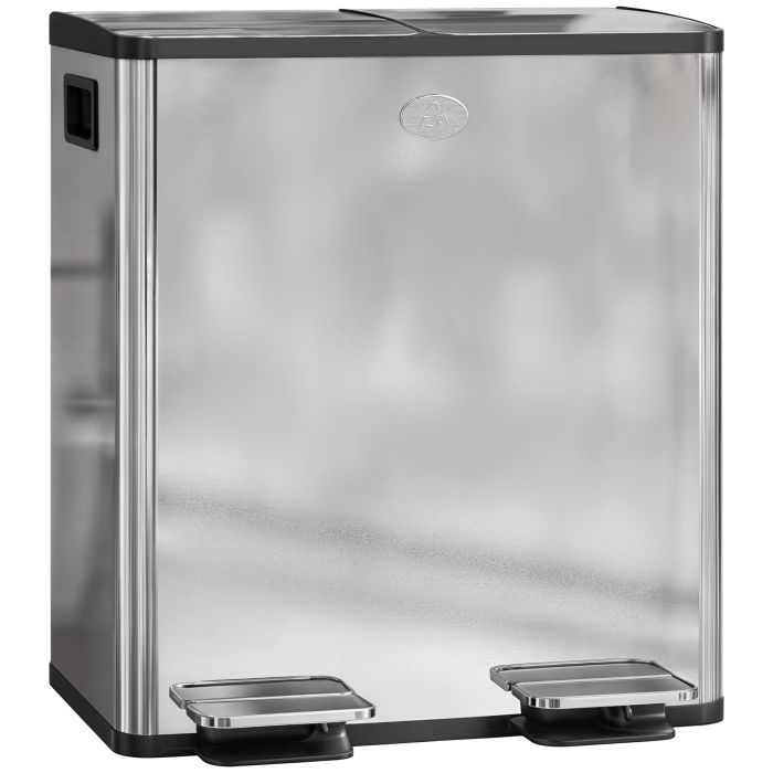 HERON 40L Dual Compartment Stainless Steel Bin Silver Tone