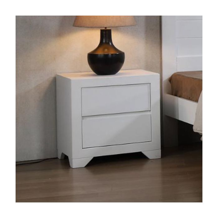 Bedside Table - ROSAMUND 2 Drawer Nightstand White 50cm
