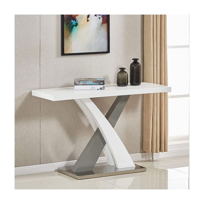 Malcolm High Gloss Console Table - White and Grey
