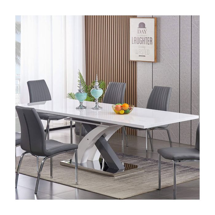 Malcolm High Gloss Extending Dining Table - White and Grey