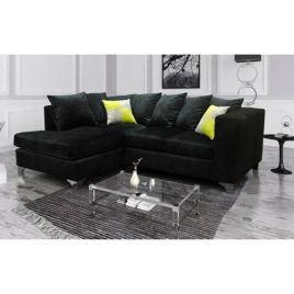 Wooden Frame Upholstered Plush Velvet Corner Sofa - Black