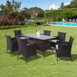 6-Seat Garden Rattan Cube Dining Set - Brown