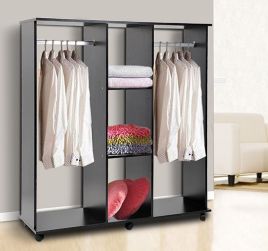 Mobile Double Open Wardrobe - Black