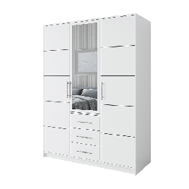 BARNSLEY 3 Door Mirrored Wardrobe with 3 Drawers White - 147cm