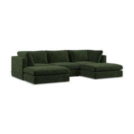 Corner Sofa - SOVA Fabric 5 Seater U Shaped Bottle Green - Footstool End