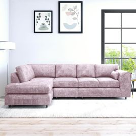 LORVANI Fabric Large 5 Seater L Shaped Fullback Corner Sofa - Pink, Left Hand Facing
