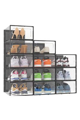 VIRANO 12 Pcs Small Stackable Plastic Shoe Storage Box - Black