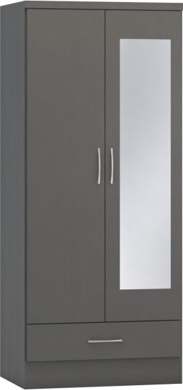 Wardrobe - NEWBIGGIN 2 Door Mirrored Wardrobe 3D Effect Grey 78cm