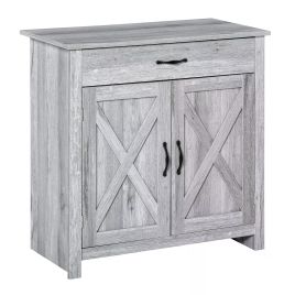 Farmhouse Barn Door Sideboard Storage Cabinet Coffee Bar for LIVING Room-Grey Grain
