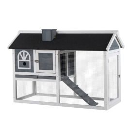 Guinea Pigs Hutches Wood Bunny Cage for Outdoor Indoor with Pull Out Tray Run Box Ramp Asphalt Roof for Small Animals Grey