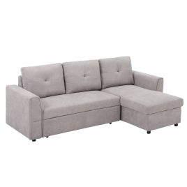 Linen Look L Shaped Corner Sofa Bed - Light Grey