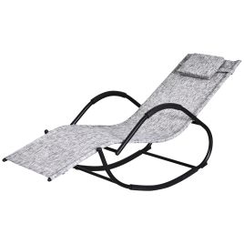 Patio Rocking Lounge Chair Texteline Zero Gravity Rocker Outdoor Patio Garden Recliner Seat w/ Padded Pillow - Grey