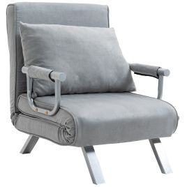 Modern 2-In-1 Design Single Sofa Bed Sleeper Foldable Portable Armchair Bed Chair Lounge Couch with Pillow for Living Room, Bedroom, Light Grey