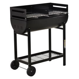 Charcoal BBQ Trolley Charcoal Grill Cooker Patio Outdoor Garden Heating Heat Smoker with Wheels, Black 90 x 45 x 96cm