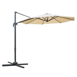 3M Patio Offset Parasol Roma Umbrella Cantilever Hanging Sun Shade Canopy Shelter 360° Rotation with Cross Base - Beige