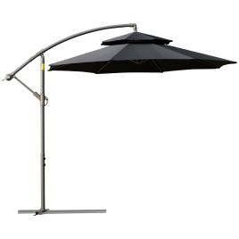 2.7m Garden Banana Parasol Cantilever Umbrella with Crank Handle, Double Tier Canopy and Cross Base, Black