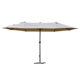 4.6m Garden Parasol Double-Sided Sun Umbrella Patio Market Shelter Canopy Shade Outdoor with Cross Base-Khaki