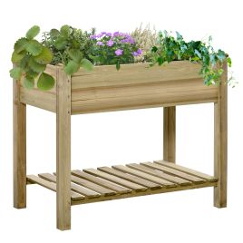 Wooden Planters Raised Garden Bed with Legs and Storage Shelf, Gardening Standing Growing Bed Flower Boxes for Backyard, Patio, Balcony