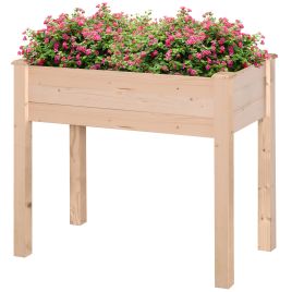 Garden Rectangular Wooden Planter Flower Box Elevated Raised Bed Stand Pot Outdoor Planter Vegetable Herb Holder Display, 86L x 46W x 76Hcm