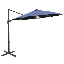 3M Cantilever Roma Parasol Garden Sun Umbrella Outdoor Patio with LED Solar Light Cross Base 360° Rotating, Blue