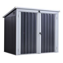 5ft x 3ft Garden 2-Bin Corrugated Steel Rubbish Storage Shed w/ Locking Doors Lid Outdoor Hygienic Dustbin Unit Garbage Trash Cover