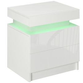 Bedside Table - ISLIN DS1 2 Drawer Nightstand with LED White 45cm
