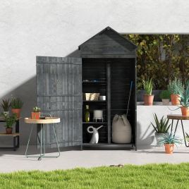 Garden Shed 4-Tier Wooden Garden Outdoor Shed 3 Shelves Utility Gardener Cabinet Lockable 2 Doors - Grey